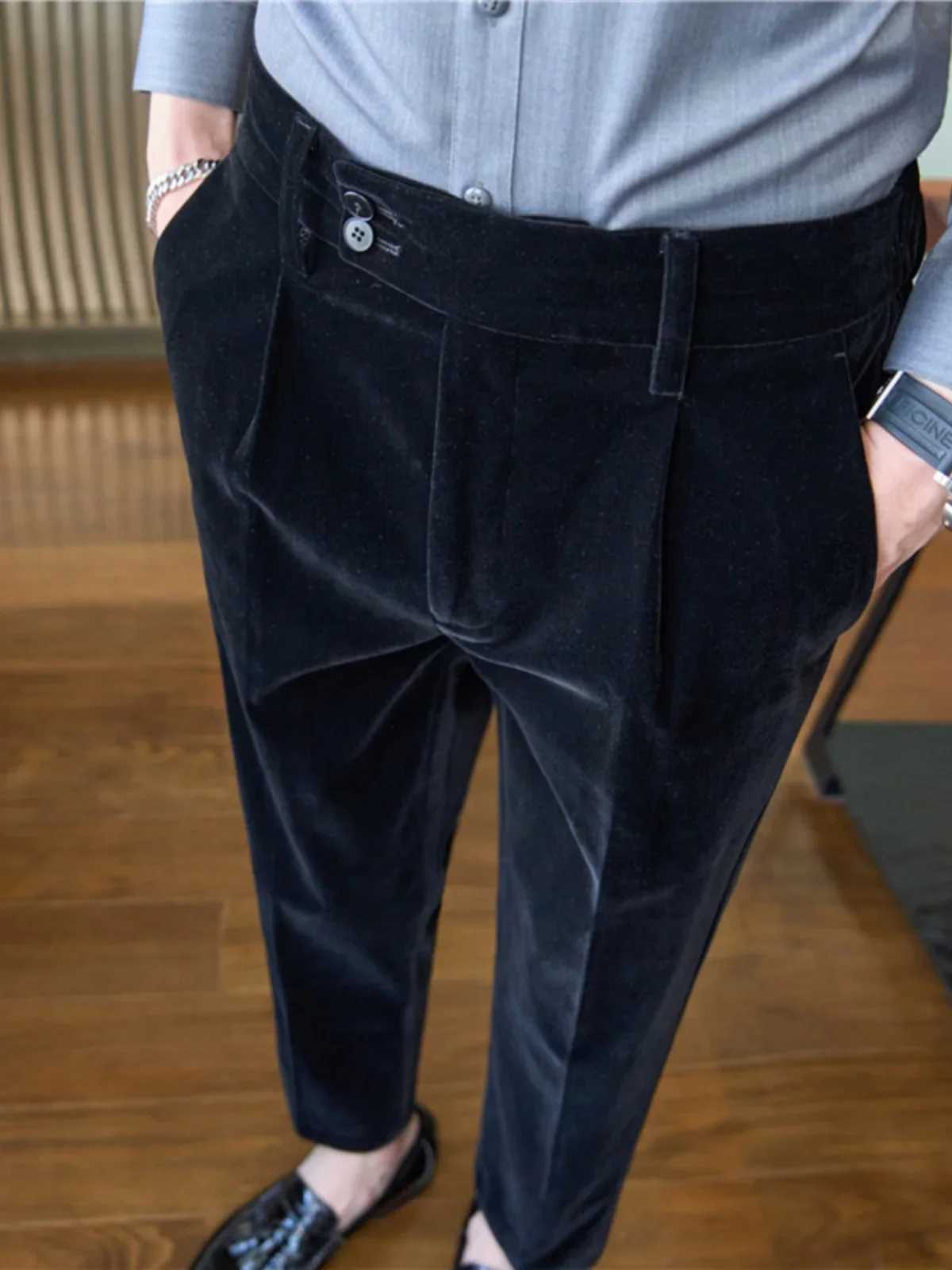 2023 Autumn Winter Velvet Suit Pants for Men Solid Color Casual Business Dress Pants Office Social trousers men clothingX241023