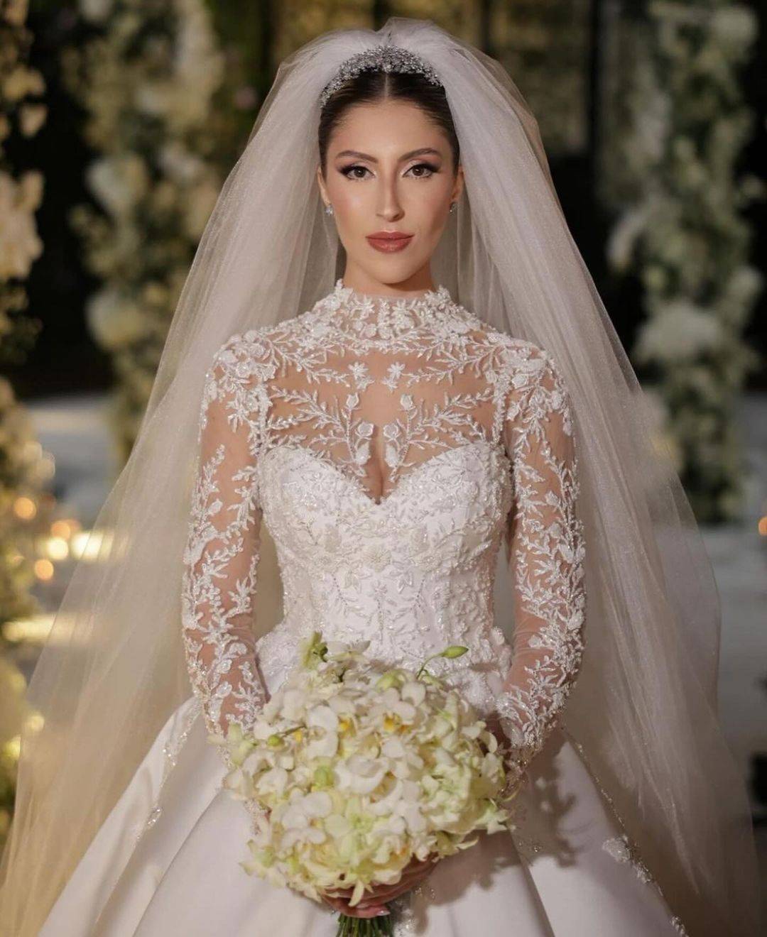 Classic Wedding Dress For Women High Collar Long Sleeves Bridal Gown Sequins Sweep Train Dresses Custom Made vestidos de novia