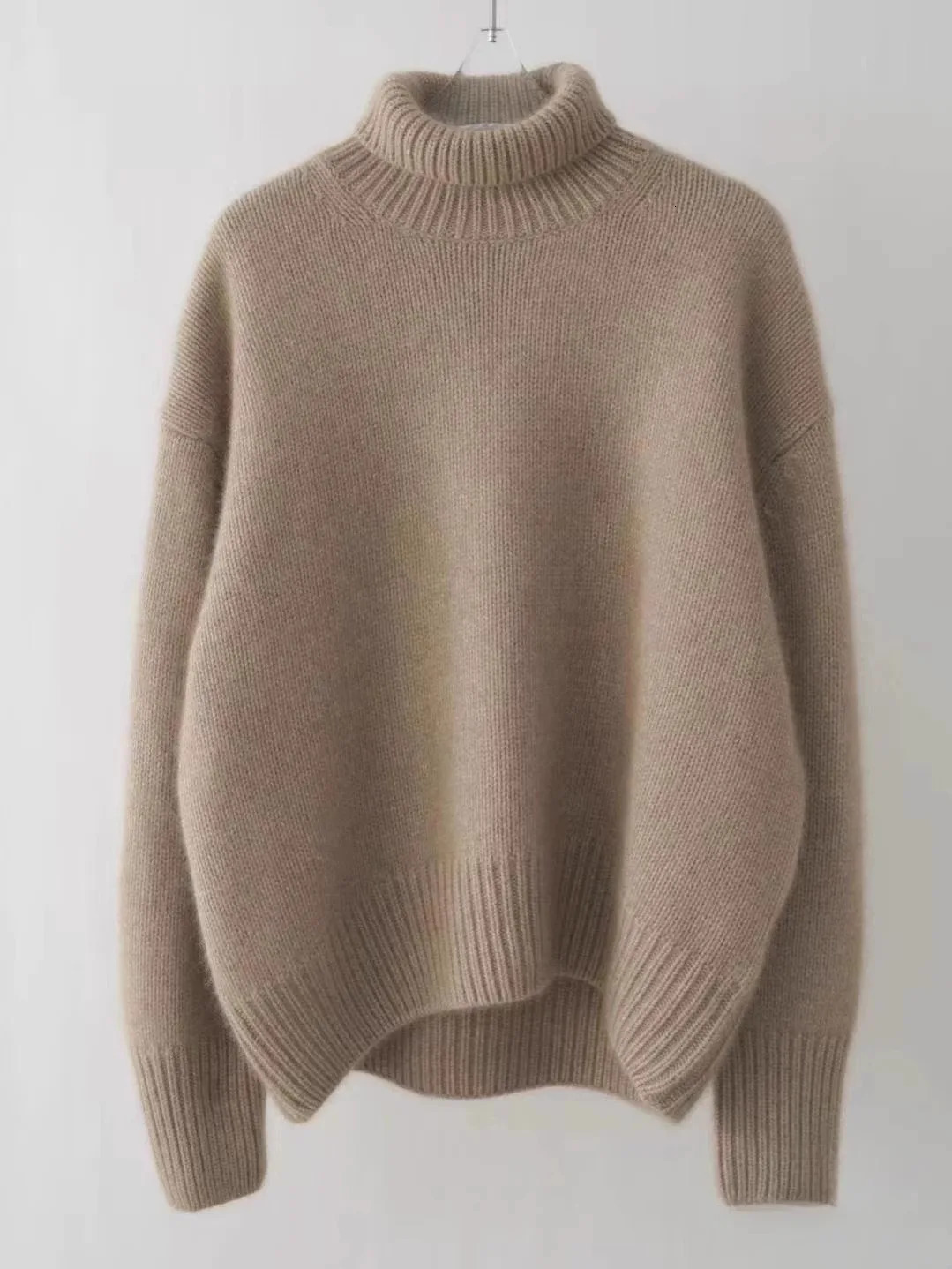 Autumn/Winter Thick Cashmere Sweater Womens High Collar Pullover Sweater Warm Loose Knitted Bottom Sweater Top 241022