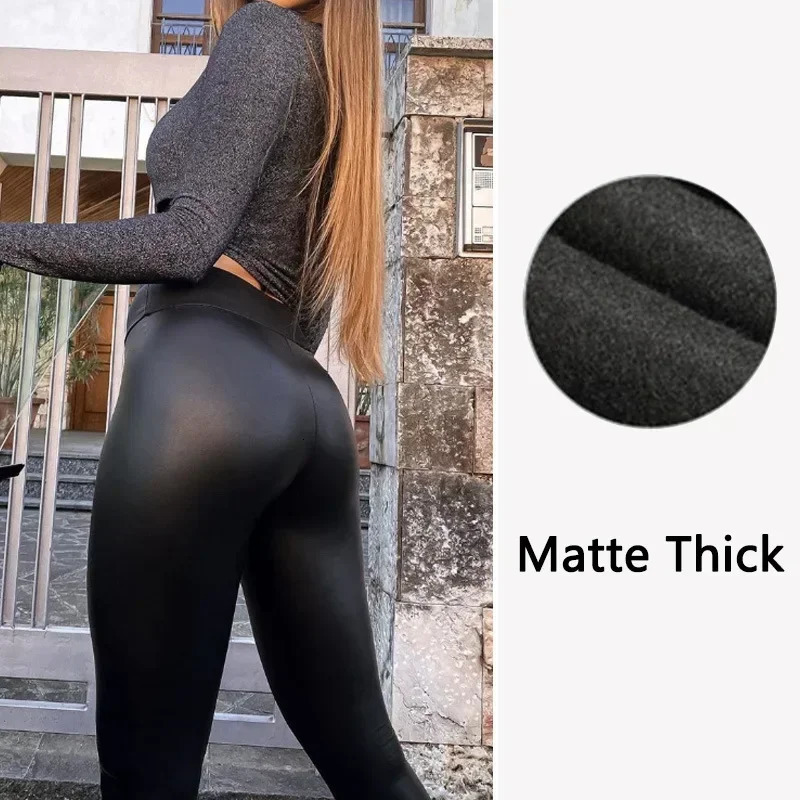 Plus Size Winter PU Leather Leggings Women Thickened Warm Legging High Waist Black Pants 241022
