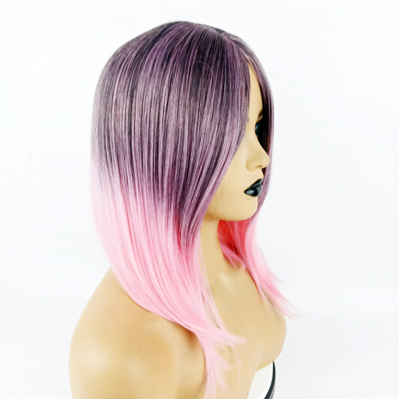 African fashion black gradient brown bob middle part short straight hair chemical fiber headpiece