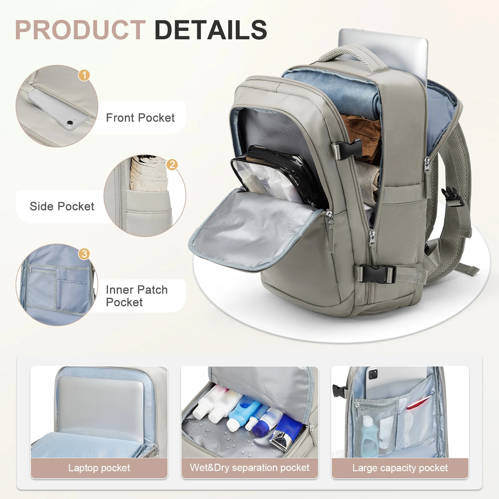 Travel backpack womens laptop bag university student school bag waterproof nylon backpack large capacity mens backpack 241023