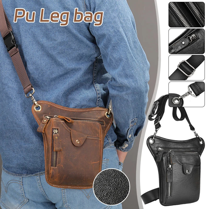 Retro PU leather waist bag leg bag mens waist belt hip bag multifunctional motorcycle outdoor hiking camping bag 241023