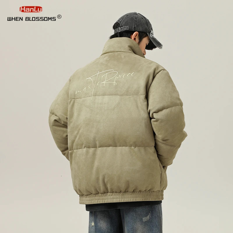 Suede fabric winter warm jacket mens Parkas thick coat mens stand up collar solid color casual Parka womens fashionable streetwear 241023