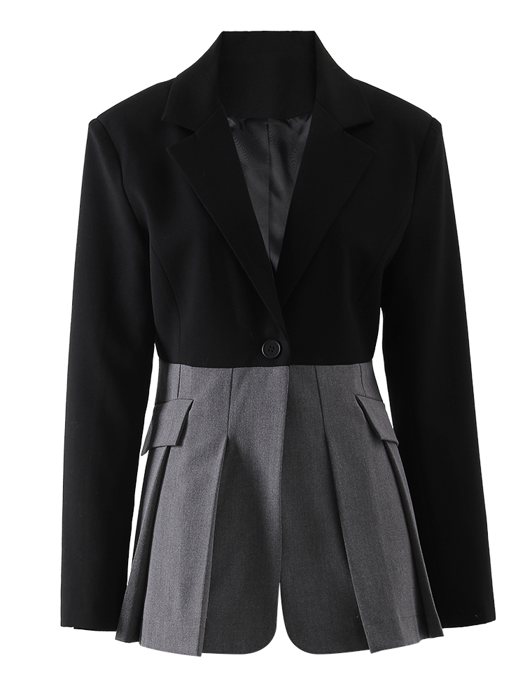 DEAT Afashion Women's 2 Pcs Set Notched Collar Contrast Color Single Button Folds High Waist Slim Suit Spring 2024 New Cpdb055