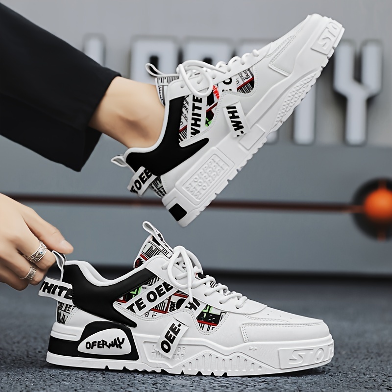 Men S Fashionable Thick Soled Skateboard Shoes With Letter Pattern Anti Slip Suitable For Outdoor Walking Jogging Traveling And All Seasons