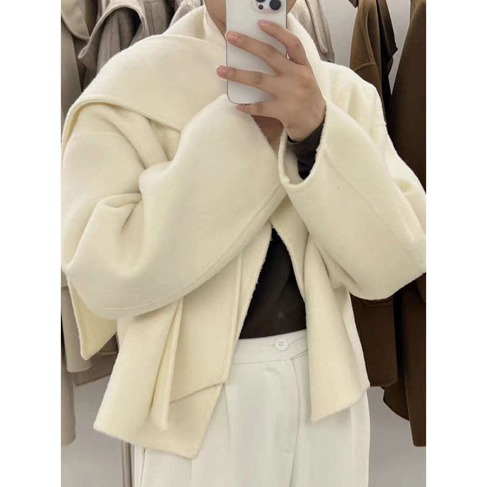 BZVW Scarf Collar Short Double Sided Cashmere Coat Womne's Autumn New Single Button Solid Color Minimalism Coats