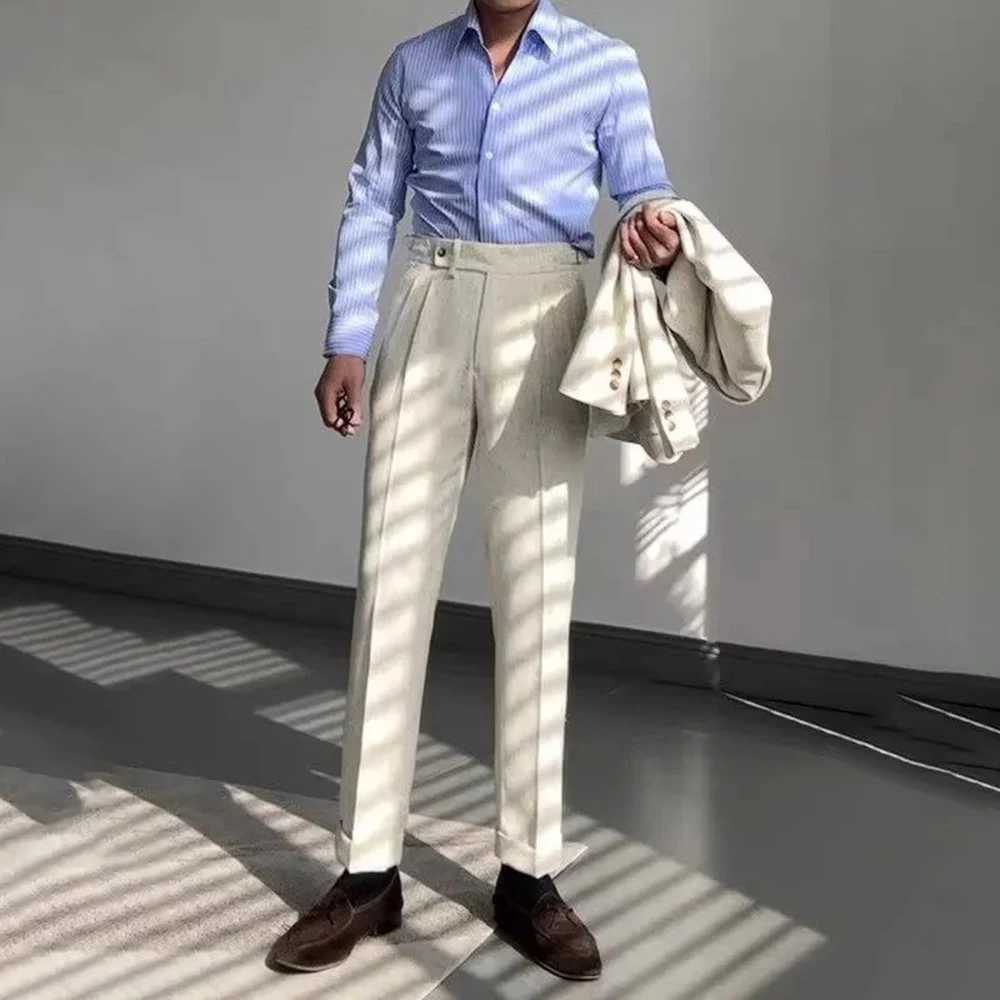 Man Pants Business Casual High End Suit Pants British Fashion Formal Wear Niche Paris Buckle Straight Trousers MenS ClothingX241023