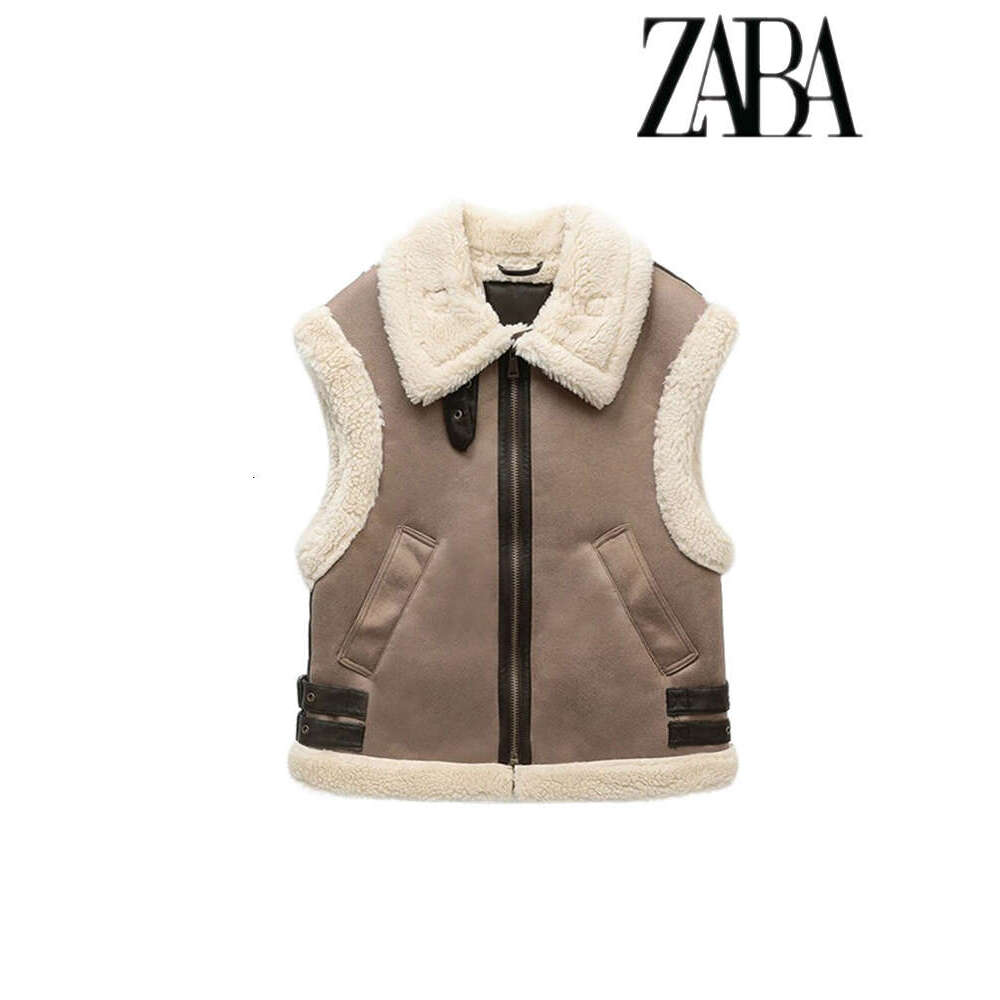 TRAF Brown Fur Warm One-Piece Lapel Thickened Urban Elegant Women's Commuter Jacket Temperament Zipper Vest