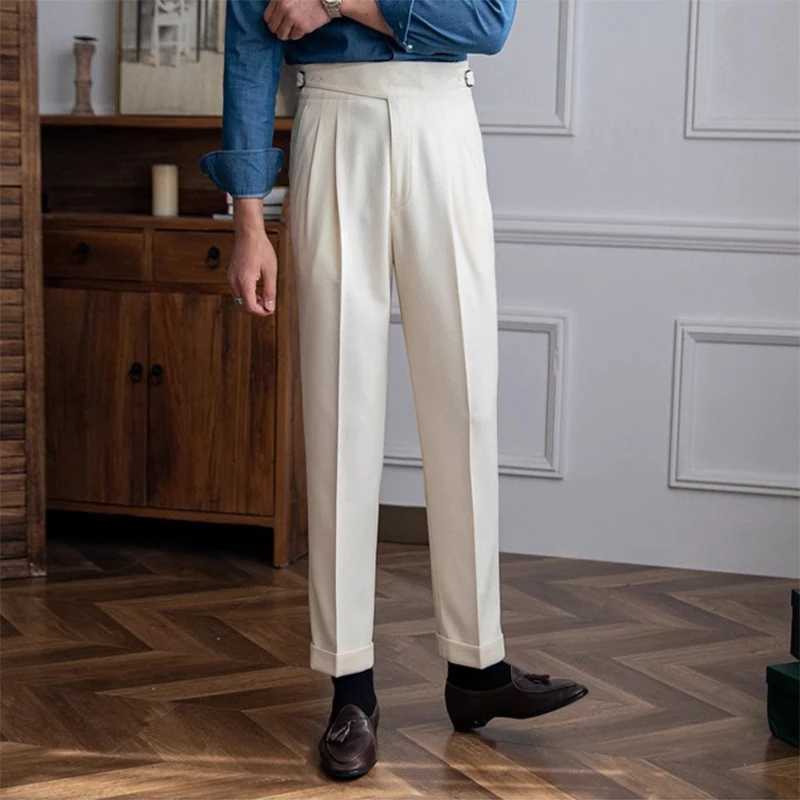 New Casual Solid Color Suit Trousers Men Spring Trendy Belt High Waist Pants Business Office Fashion Pleated Straight PantsX241023