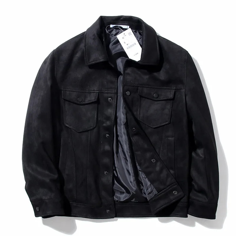 Mens suede jacket with retro collar and multiple pockets high-quality spring and autumn casual jacket top of the line mens style 241023