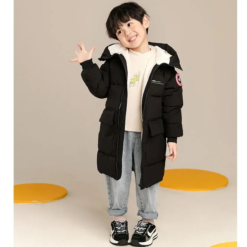 Winter Teen Boys Jacket Long Style Solid Color Thick Keep Warm Hooded Windbreaker For 310 Years Kids Down Cotton Outwear 241022