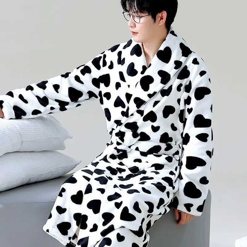 Mens Autumn Thick Coral Pajamas Fce Large Size Wearing Bathtub Warm Long Sves Spring Flannel New Model W241023