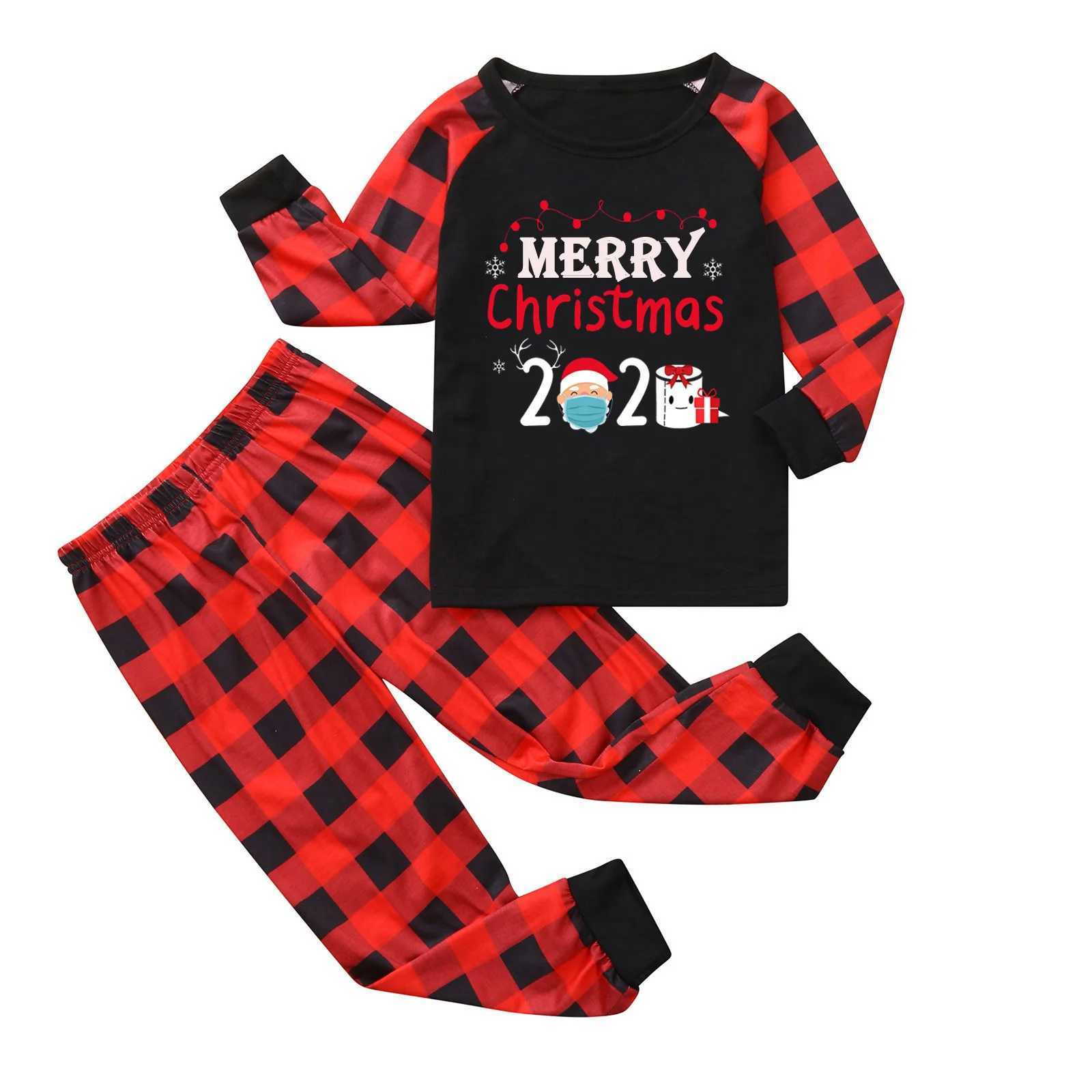 Christmas Letter Print Parent-child Outfits Long Sleeve Top Black Red Plaid Pants Home Suit New Year Family Matching Pajamas SetXJ241008