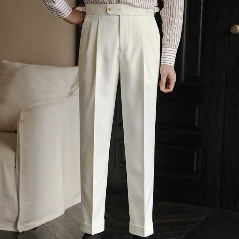 Fall Mens Solid Color Suit Pant Slim Fit Feet Casual British High Waist Pants Office-trousers 2023 Men Dress Pant TrousersX241023