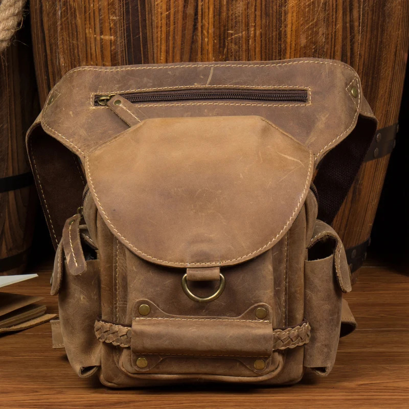 Handmade old Crazy Horse leather bags vintage leather bags casual mens bags leather shoulder bags motorcycle Ted bags 241023
