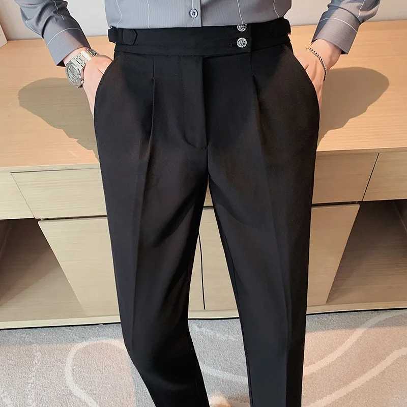 Business Young Mens British Style Casual Dress Pants Trendy Slimming Solid Color High-end Narrow Ankle Nine-point PantsX241023