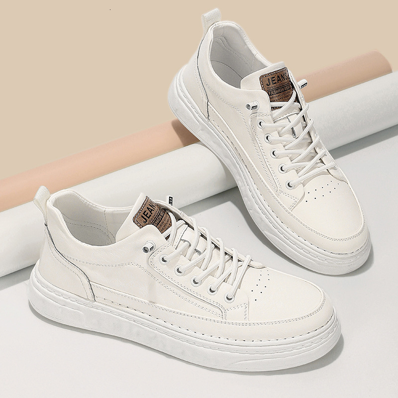 Spring Shoes for Men Genuine Leather Casual Leisure Flats Skateboard Cow Youth Laceup Sneakers 240617
