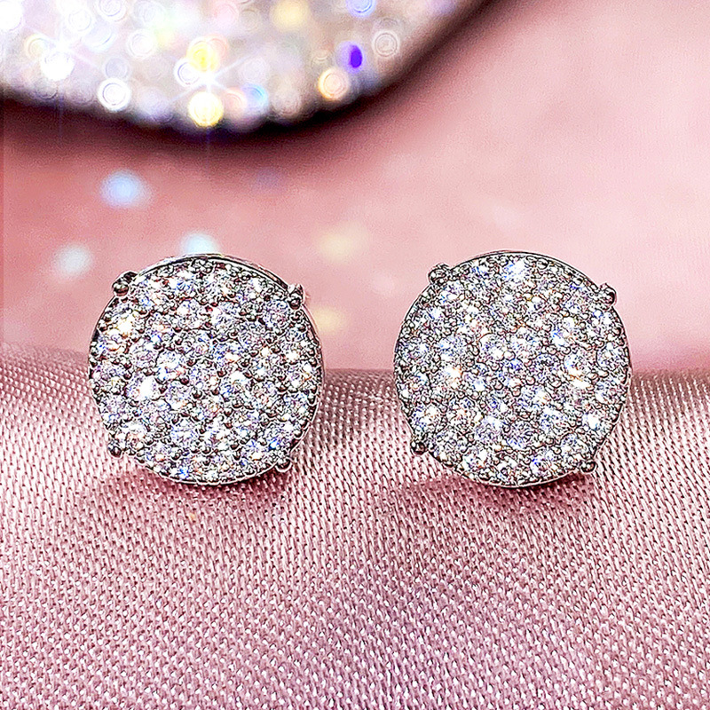 Classic Full Diamond Zircon Round Stud 925 Sterling Silver Crystal Women's Earrings Designer 9mm White Diamond Stud Earrings Luxury Wedding Jewel