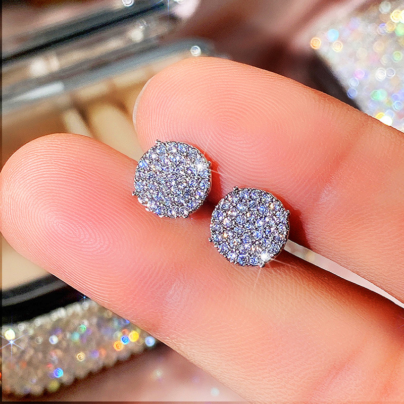 Classic Full Diamond Zircon Round Stud 925 Sterling Silver Crystal Women's Earrings Designer 9mm White Diamond Stud Earrings Luxury Wedding Jewel