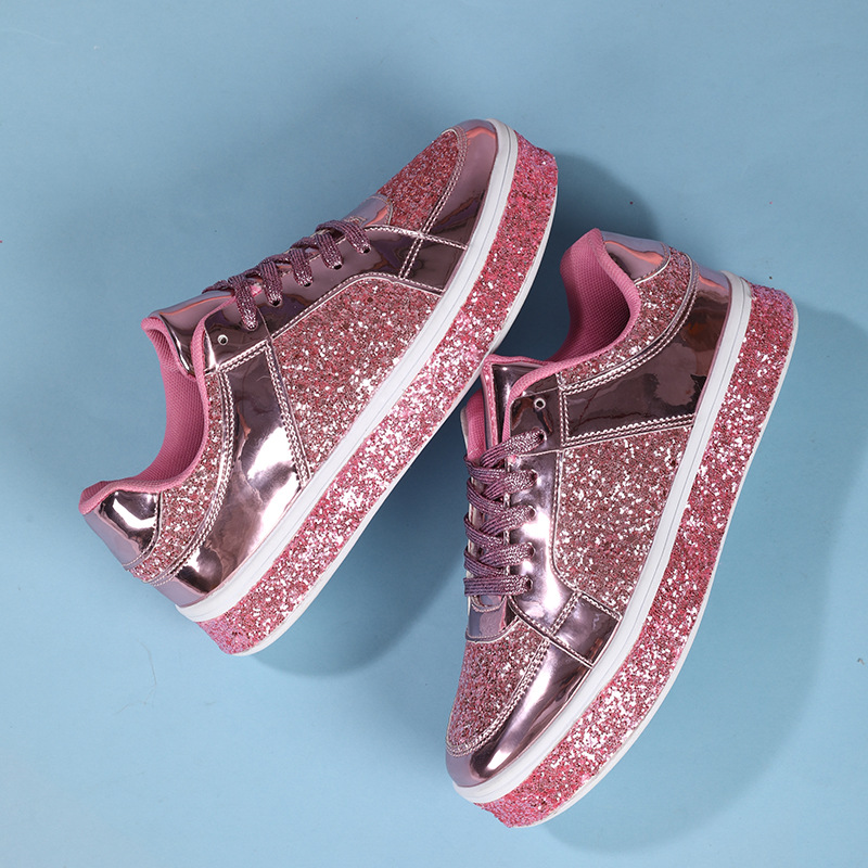 Korean version of the trend of casual thick soles board shoes new bright face fashion women's shoes low top lace-up flat shoes Pink fashion shoes