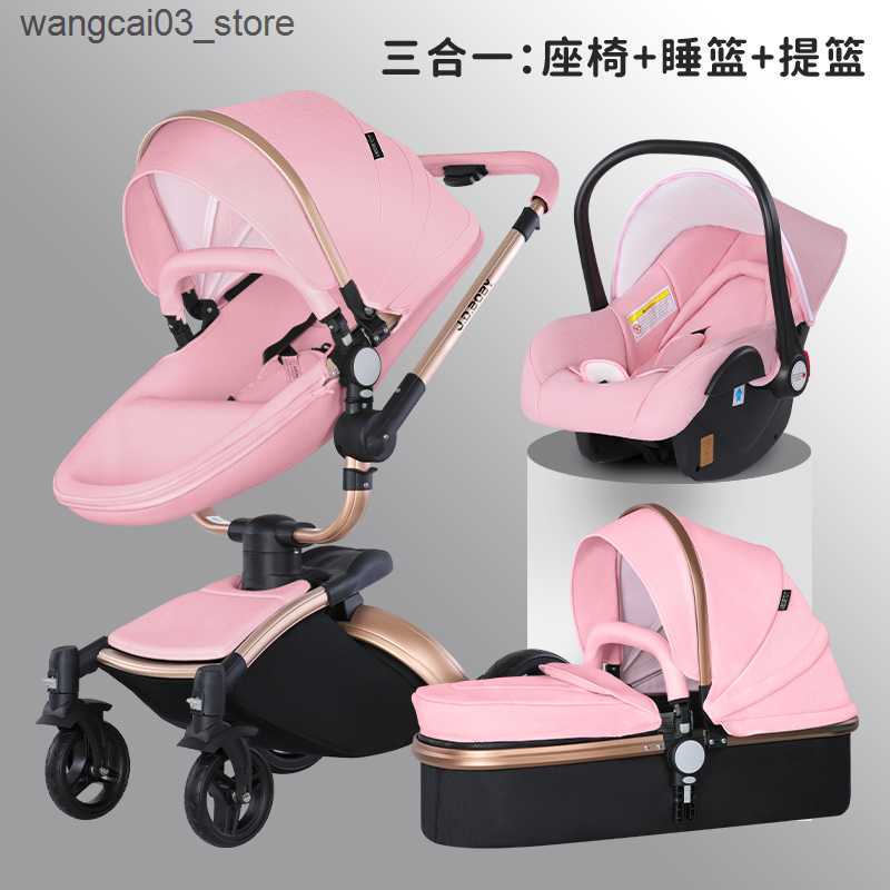 Strollers# Luxury Baby Stroller 3 in 1PU LeatherCarriageHigh Landscape Strolle FoldingStrollersEggshell NewbornBaby pramKinderwagen L240910