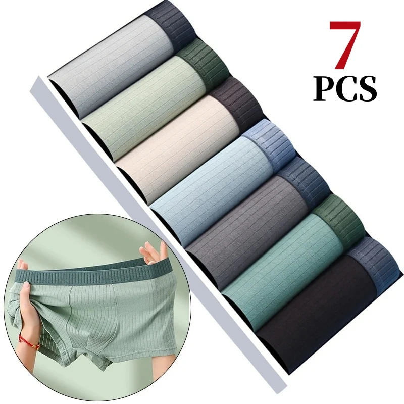 7 pieces/batch mens cotton underwear boxing shorts pure cotton breathable mid waist high elasticity mens sexy soft shorts L-4XL 241023