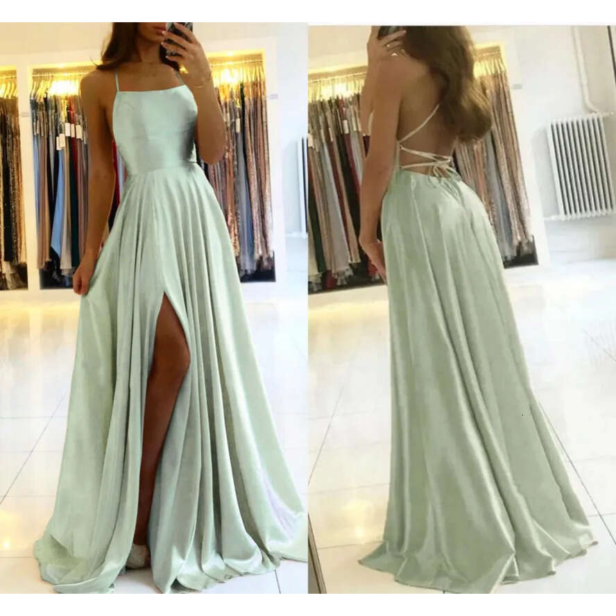Elegant Bury Bridesmaid Champagne Dresses A E Spaghetti Front Split Long Maxi Maid Of Honor Gowns Wedding Guest Party Evening Dress Cps Vening