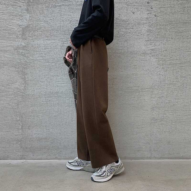 Winter Thick Woolen Pants Mens Warm Fashion Black Brown Casual Pants Men Korean Loose Straight-leg Pants Mens Trousers S-2XLX241023