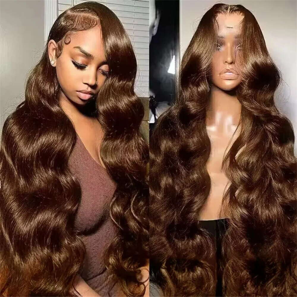30 36 Inch Chocolate Brown Body Wave 13x4 Transparent Lace Front Human Hair 200% Density Biazilian Colored Wig For Women
