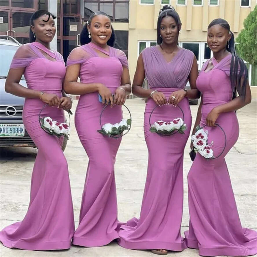 Purple Lilac Girls African Bridesmaid Dresses Sleeveless Or Length Mermaid Maid Of Honor Gowns Plus Size Custom Made