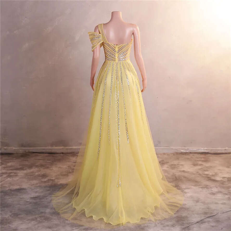 Sequins Evening Side Split Prom Dress One Shoulder Spaghetti Backless Gowns
