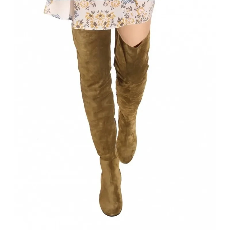 Autumn/Winter Knee Fashion Sleeve Boots European and American Round Head Middle Heel Artificial Plush Boots 250225