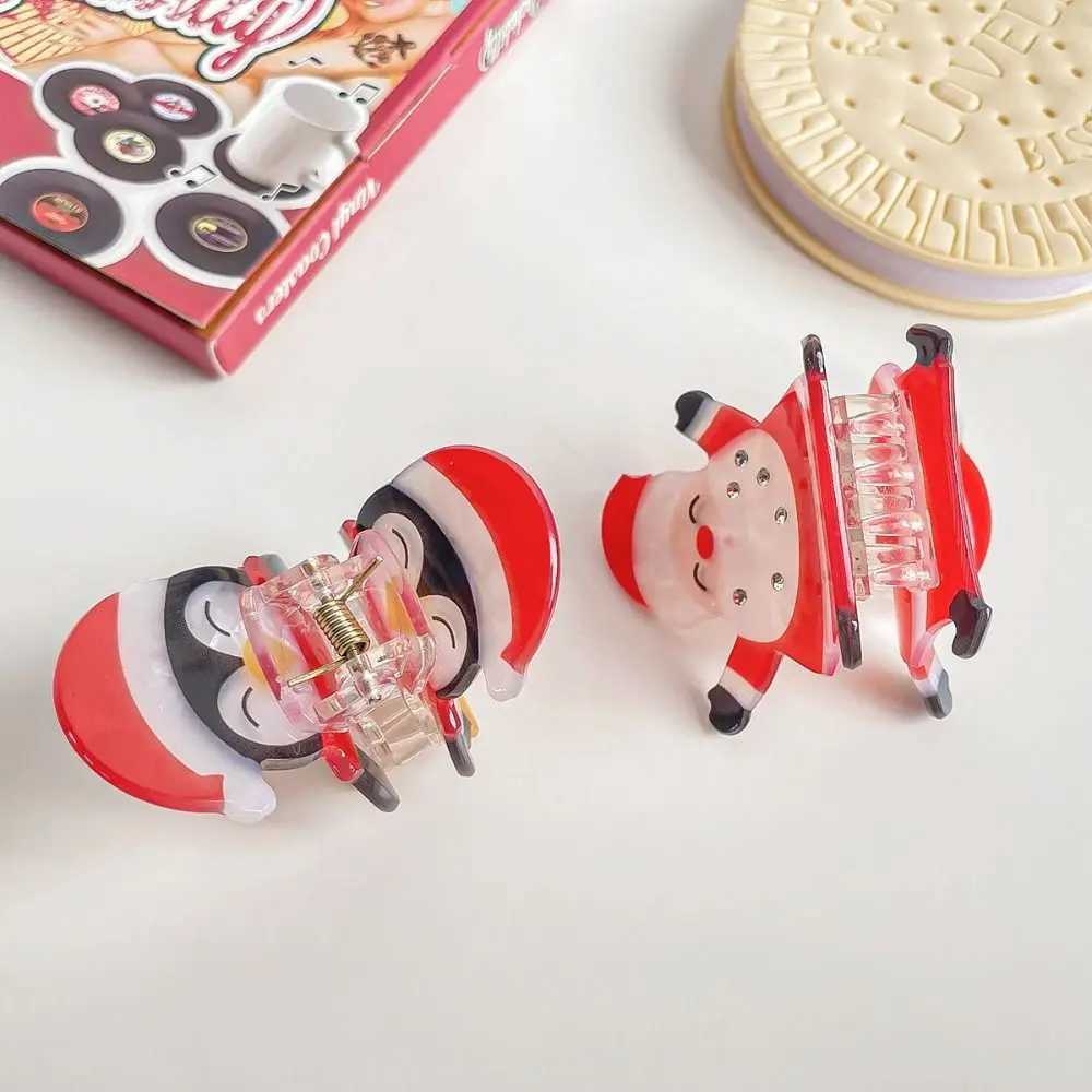 Deer Christmas Elk Hair Claw Kawaii Penguin PVC Snowman Hair Clip Korean Style Geometric Santa Claus Shark Clip PartyX241021