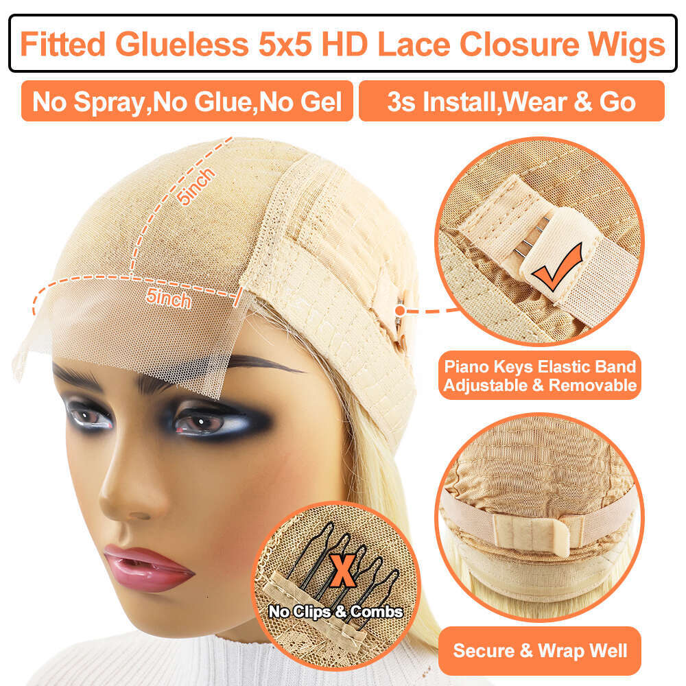 13x4 Platinum Blonde Lace Front Wig Brazilian Human Hair Transparent Short Bob Pixie Cut Glueless Closure Wigs Preplucked