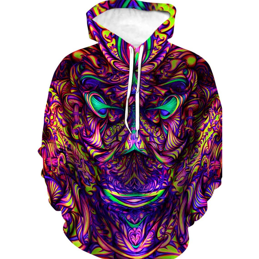 Hoodie for Mens Womens Mens Trippy Psychedelic Face Hoodie Novelty Skull Painted Abstract Pattern Sweatshirt Pullover Sweater Graphic Hip hop Warmth