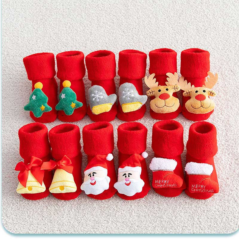 2024 Christmas Children's Socks Winter Thick looped Baby Socks Anti slip Fruit Doll Baby Floor Socks Newborn Cotton Socks