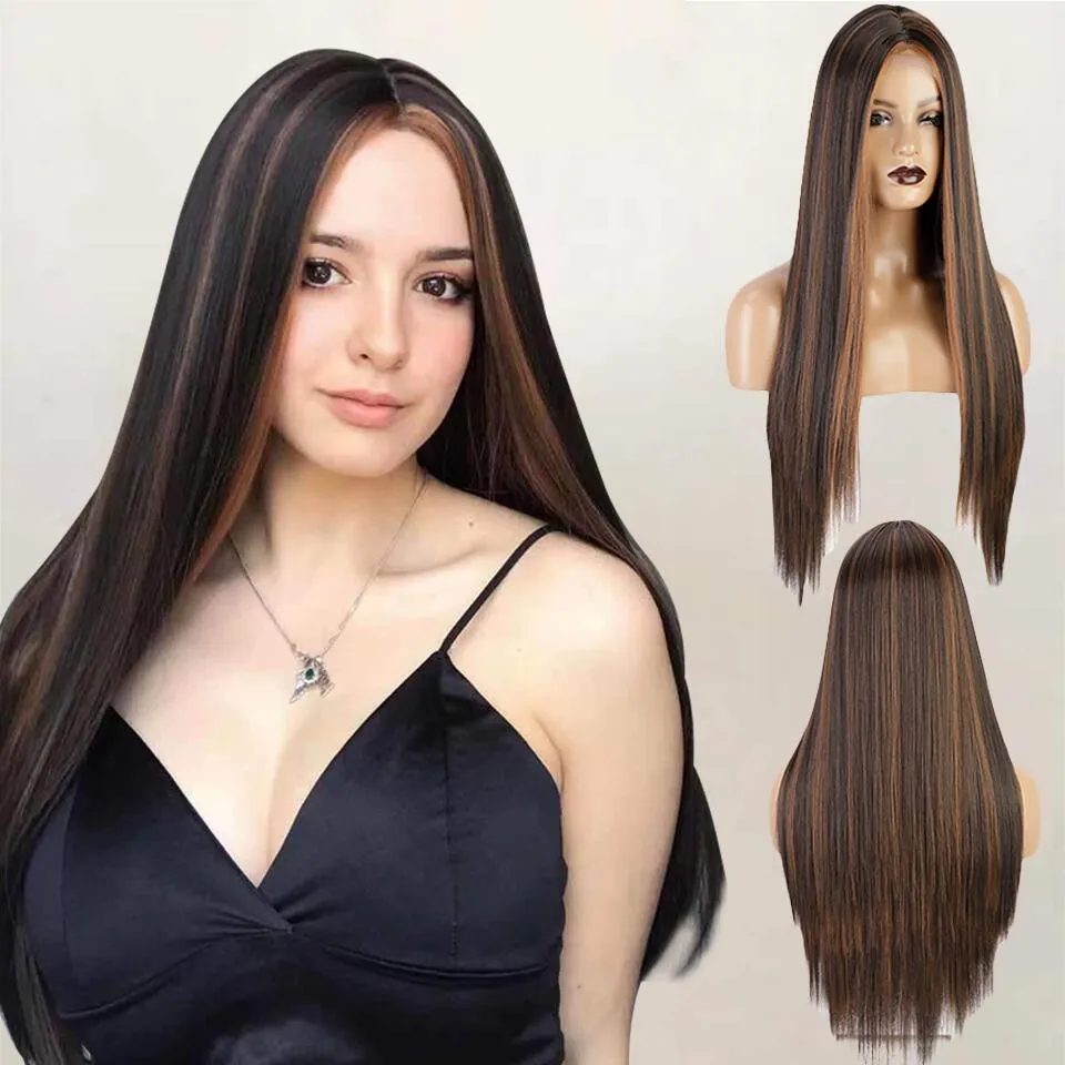 10A 32 Inch Highlight Wig Lace Frontal Wig Glueless Preplucked Blonde Wig Colored Bone Straight Lace Front Wigs Synthetic