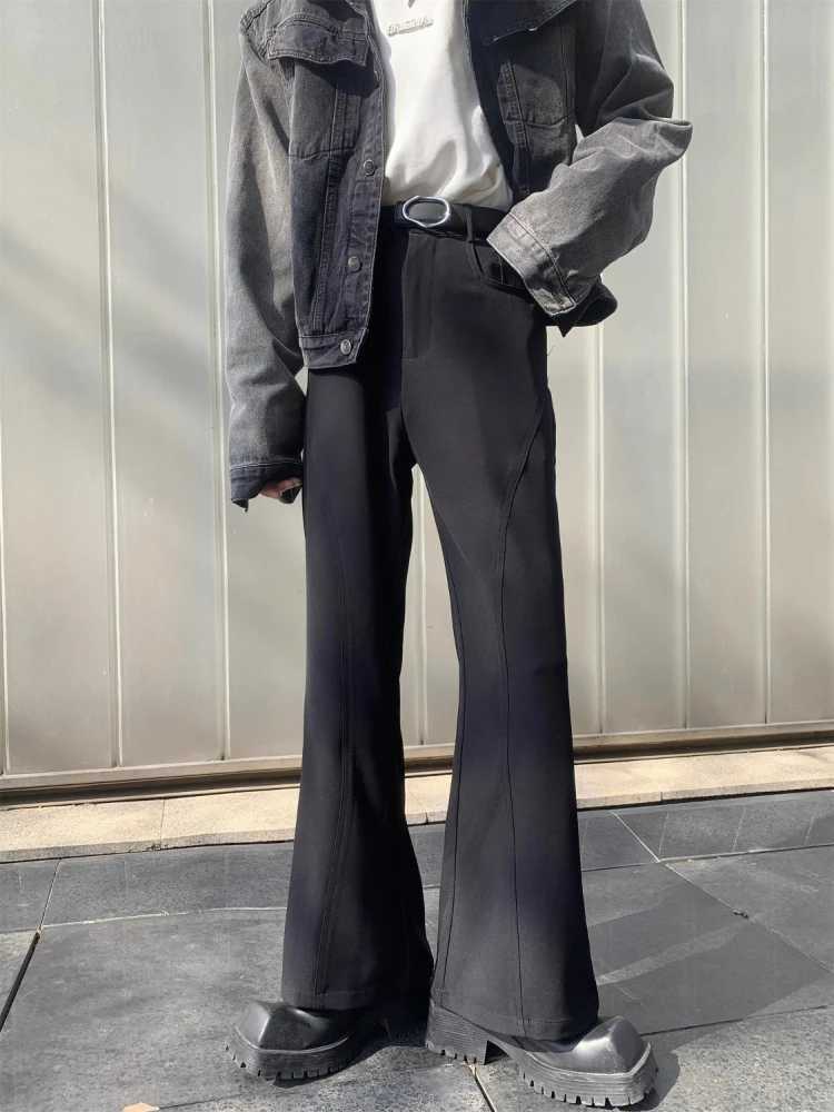 Bell Mouth Vintage Mens Summer Pants Brown Fluid Flared Male Suit Trousers Draped Formal Designer Casual Korean Style ClothesX241023