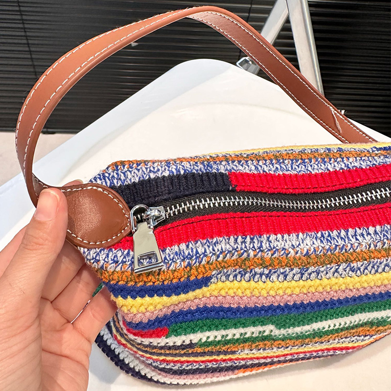 Weave Hobo Strap Tote Designer Purses Handbag Rainbow Crochet Knitting Shoulder Underarm Purse Summer Beach Bag Weekend Travel Crossbody Pouch Suotong