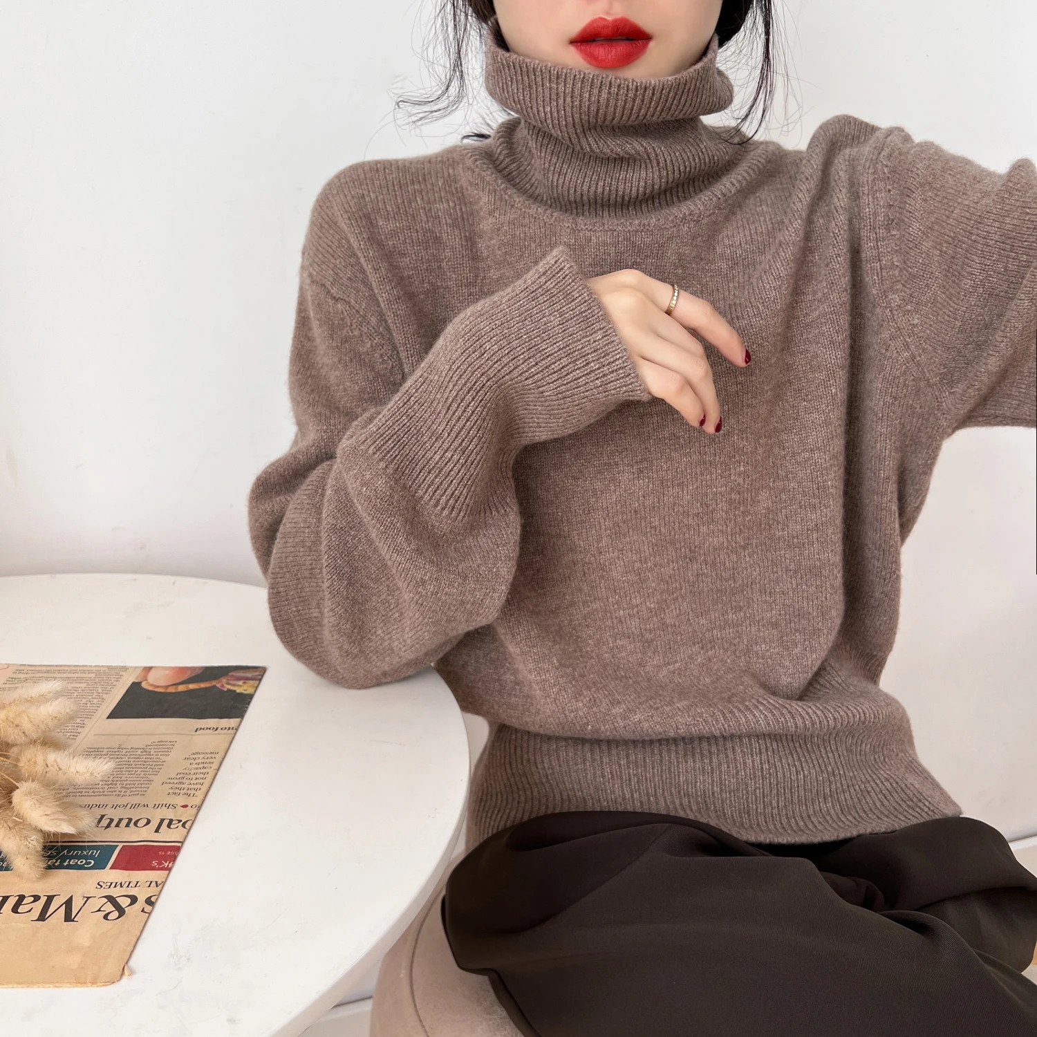 Women Cashmere Sweater Jumper Female Pullover Long Sleeve Casual Turtleneck Autumn Winter 241021