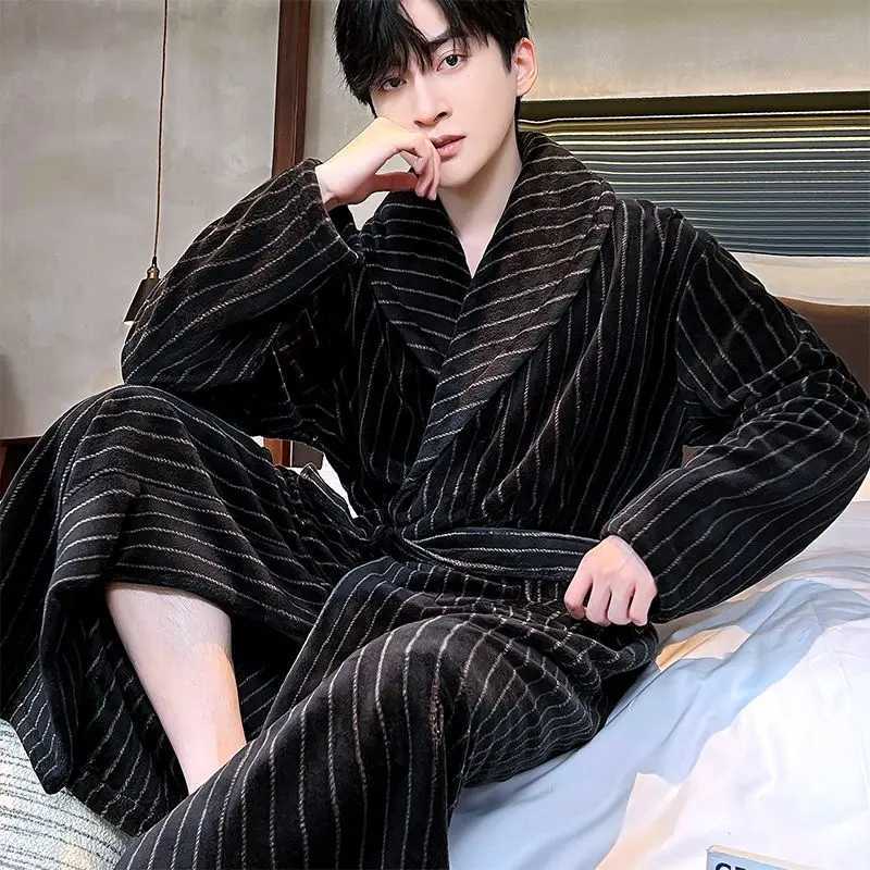 Mens Autumn Thick Coral Pajamas Fce Large Size Wearing Bathtub Warm Long Sves Spring Flannel New Model W241023