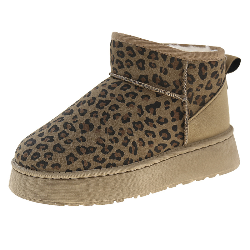 Winter Women's Snow Boots Thickened Plush Warm Leopard Print Cotton Boots