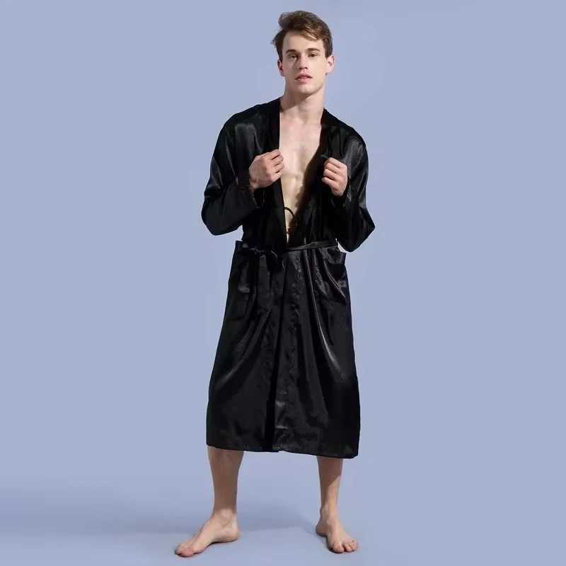 Mens satin kimono robe silk long bathroom pocket lightweight casual mens formal dress wedding party W241023