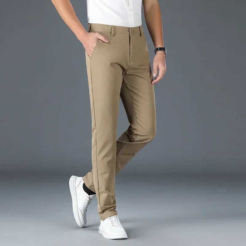 2024 Mens Spring Summer Fashion Business Casual Long Pants Suit Pants Elastic Straight Formal Trousers Plus Big Size 30-40X241023