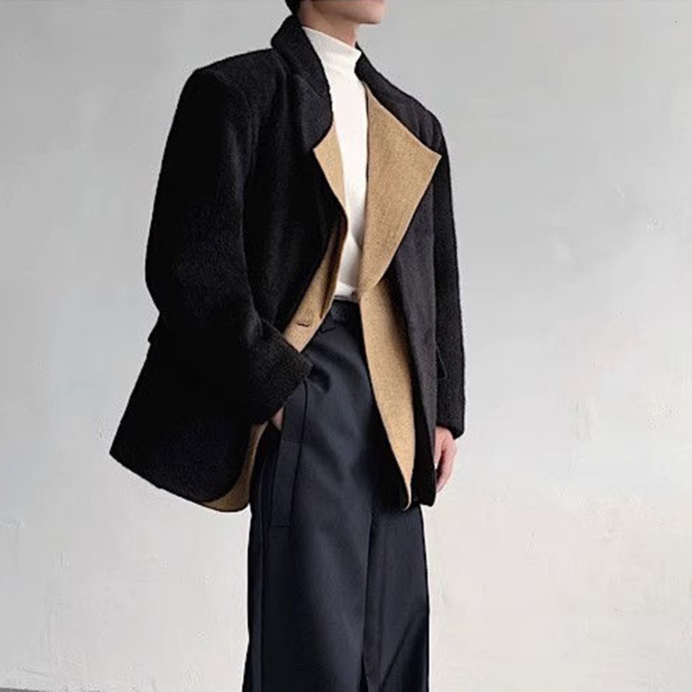 TWOTWINSTYLE Colorblock Casual Blazers For Women Notched Collar Long Sleeve Patchwork Pocket Loose Chic Coats Female Fashion New