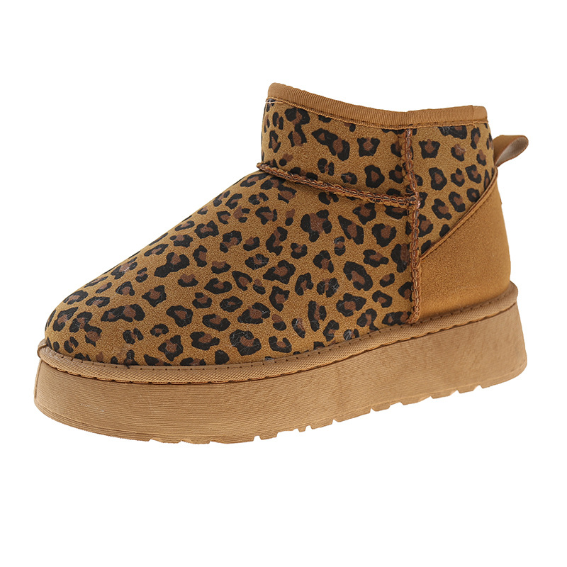 Winter Women's Snow Boots Thickened Plush Warm Leopard Print Cotton Boots