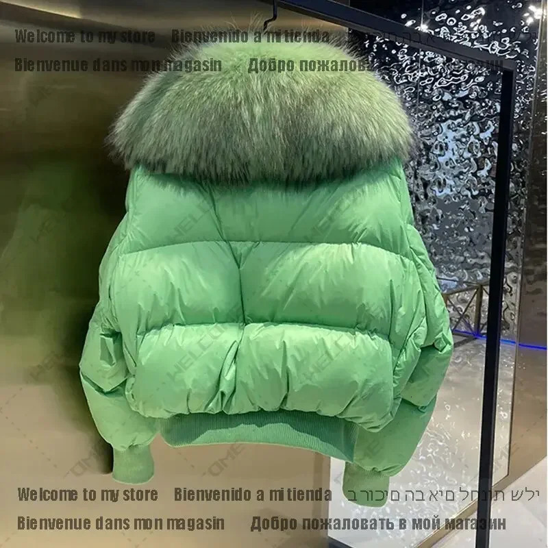Winte Green Big Fur Collar Parka Duck Down Jacket Thick Warm Snow Parka Womens Loose Inflatable Jacket Womens Coat 241023
