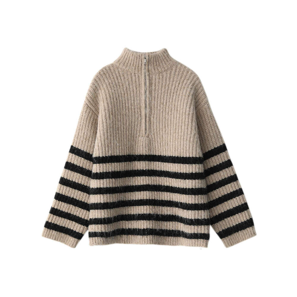 CHIC VEN Women's Sweaters Turtleneck Zipper Contrast Stripe Jumpers Thickened Pullovers Warm Female Coat Autumn Winter 2022