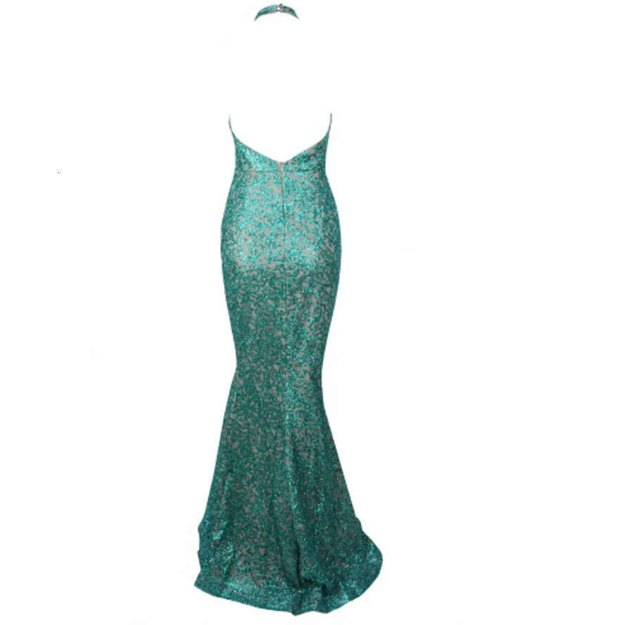 Green Sequined Prom Hunter Dresses Sexy Halter Neck Sleeveless Mermaid Women Ocn Evening Party Gowns Formal Vestidos